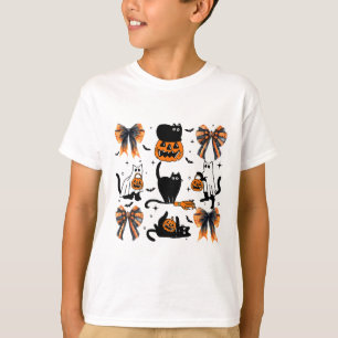 Black Cat Halloween Coquette Bow Halloween Pumpkin T-Shirt