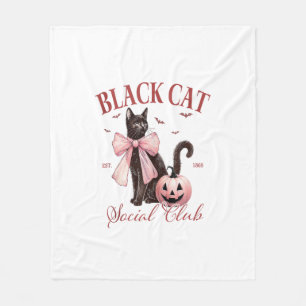 Black Cat Halloween Coquette Social Club Pink Bow  Fleece Blanket