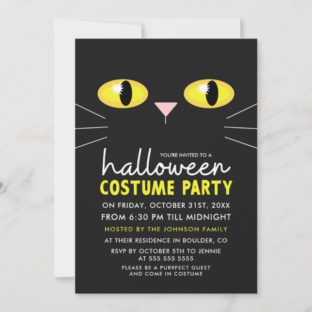 Black Cat Halloween Costume Party Invitation (Front)