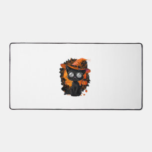 Black Cat Halloween Costume Witchcraft Spider Web Desk Mat