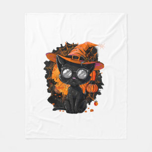 Black Cat Halloween Costume Witchcraft Spider Web  Fleece Blanket