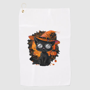 Black Cat Halloween Costume Witchcraft Spider Web  Golf Towel