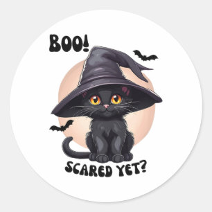 Black Cat Halloween Cute Vintage Black Kitten Boo Classic Round Sticker