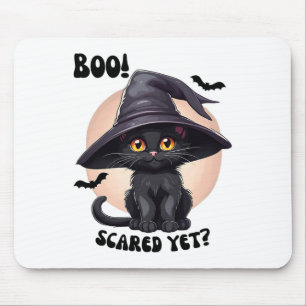 Black Cat Halloween Cute Vintage Black Kitten Boo Mouse Pad