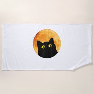 Black Cat Halloween Design Funny Cat Halloween  Beach Towel