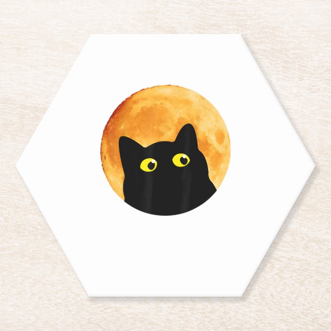 Black Cat Halloween Design Funny Cat Halloween  Paper Coaster (Front)