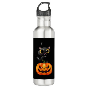 Black Cat Halloween Design � Spooky Pumpkin Art fo 710 Ml Water Bottle