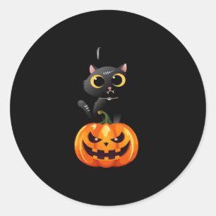Black Cat Halloween Design � Spooky Pumpkin Art fo Classic Round Sticker