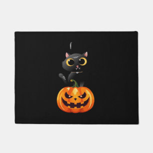 Black Cat Halloween Design – Spooky Pumpkin Art fo Doormat