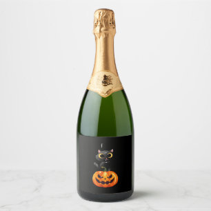Black Cat Halloween Design � Spooky Pumpkin Art fo Sparkling Wine Label