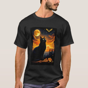 Black Cat Halloween Enchanted Night Sky Party Cost T-Shirt