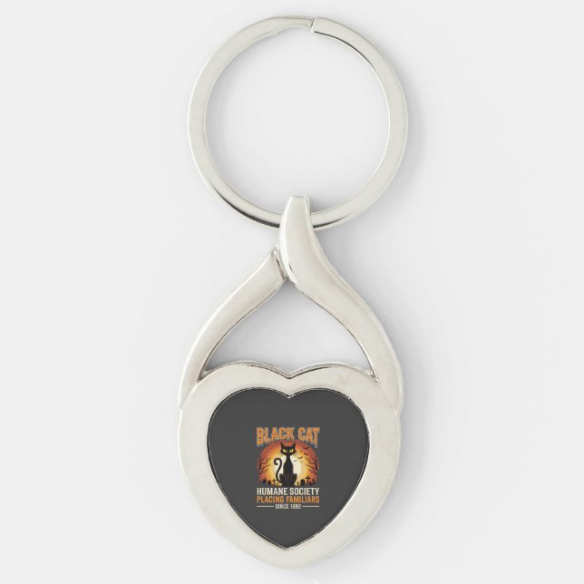Black Cat Halloween Familiar Vintage Graveyard Des Keychain (Front)