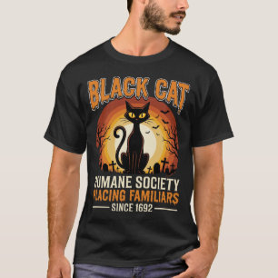 Black Cat Halloween Familiar Vintage Graveyard Des T-Shirt