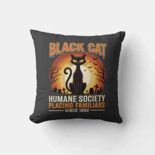 Black Cat Halloween Familiar Vintage Graveyard Des Throw Pillow