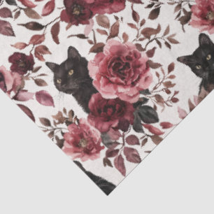 Black Cat Halloween Floral Decoupage Tissue Paper