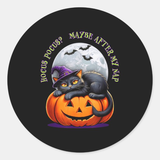 Black Cat Halloween Funny Pumpkin Costume Gift  Classic Round Sticker (Front)
