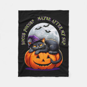 Black Cat Halloween Funny Pumpkin Costume Gift  Fleece Blanket