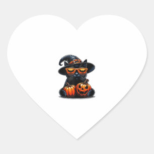 Black Cat Halloween Holding Pumpkin Cat Lovers Gir Heart Sticker