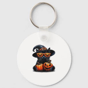 Black Cat Halloween Holding Pumpkin Cat Lovers Gir Keychain