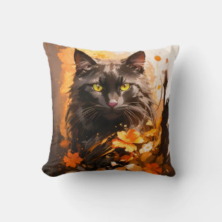 Black Cat Halloween Holiday Throw Pillow