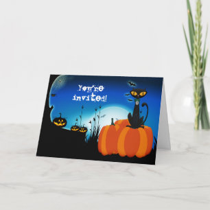 Black Cat Halloween Invitation Card