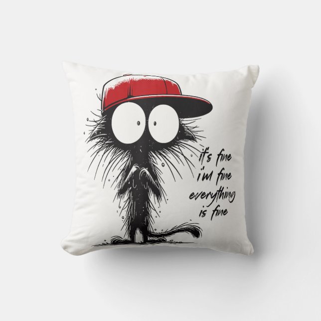 Black Cat Halloween It's Fine I'm Fine Everything  Throw Pillow (Front)