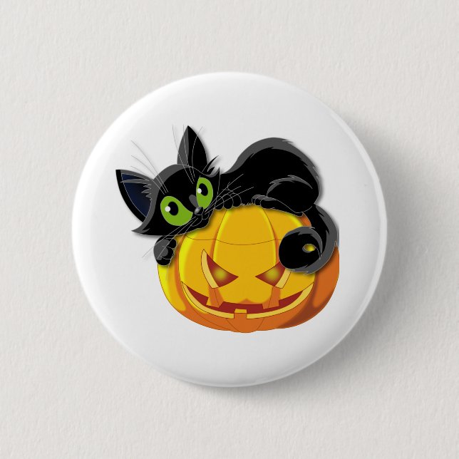 Black cat Halloween Kitten Clip art 2 Inch Round Button (Front)
