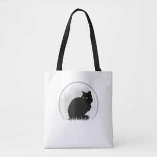Black Cat Halloween Moon Cat Tote Bag