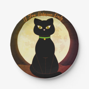 Black Cat Halloween Paper Plate