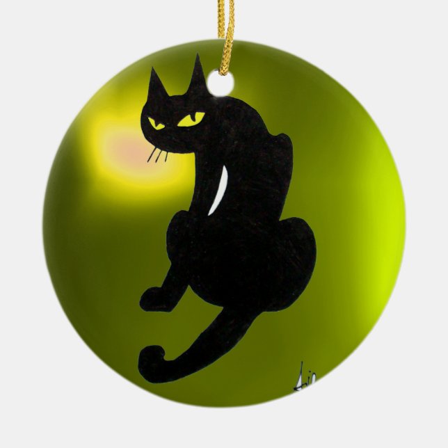BLACK CAT HALLOWEEN PARTY CERAMIC ORNAMENT (Front)