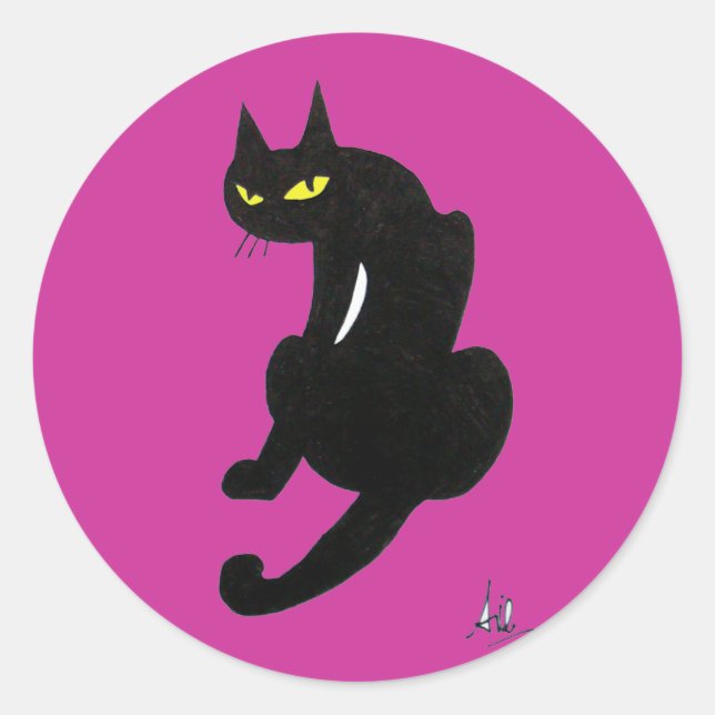 BLACK CAT HALLOWEEN PARTY CLASSIC ROUND STICKER (Front)