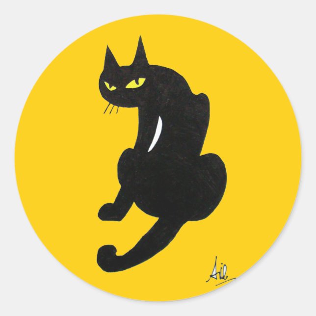 BLACK CAT HALLOWEEN PARTY CLASSIC ROUND STICKER (Front)