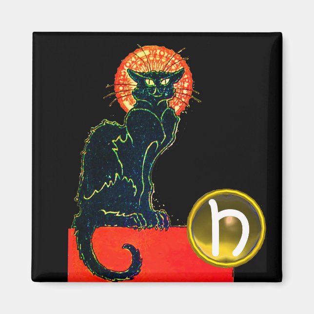 BLACK CAT HALLOWEEN PARTY GEM MONOGRAM MAGNET (Front)