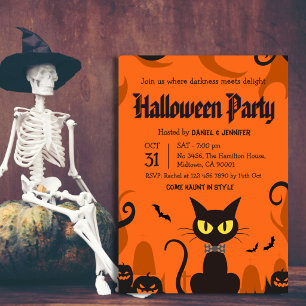 Black Cat Halloween Party Ghost Pumpkin Spooky Invitation