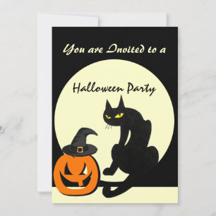 BLACK CAT HALLOWEEN PARTY INVITATION