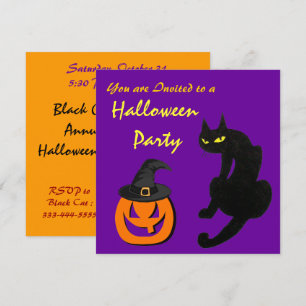 BLACK CAT HALLOWEEN PARTY INVITATION