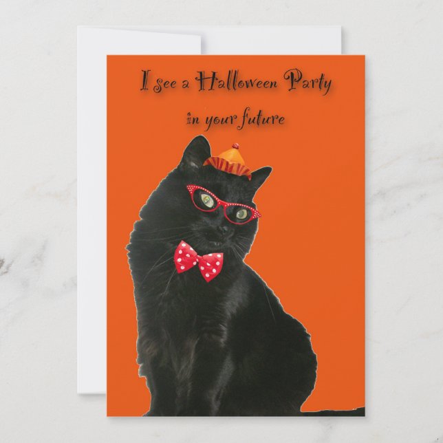 Black Cat Halloween Party Invitation (Front)