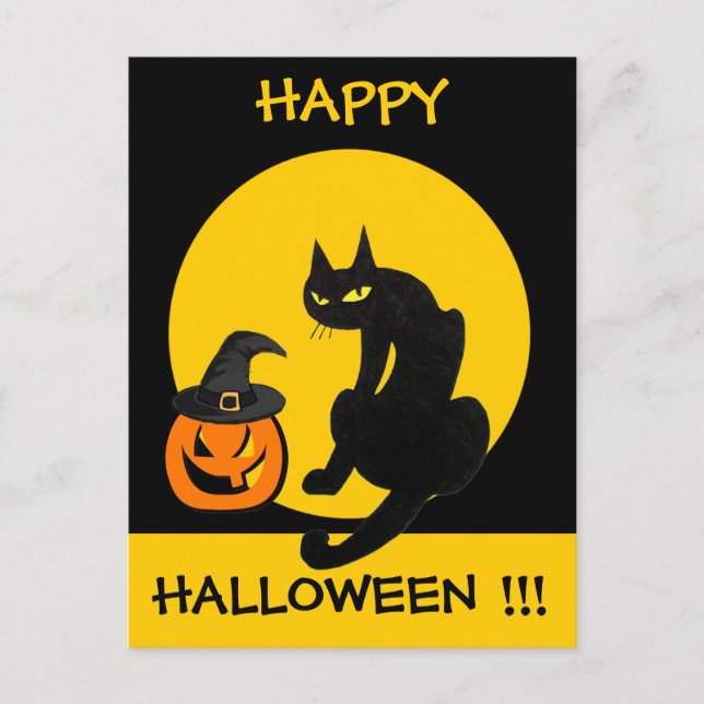 BLACK CAT HALLOWEEN PARTY INVITATION POSTCARD (Front)
