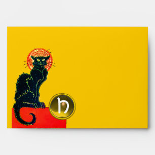 BLACK CAT HALLOWEEN PARTY MONOGRAM ENVELOPE