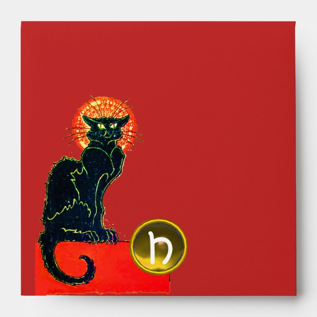 BLACK CAT HALLOWEEN PARTY MONOGRAM ENVELOPES (Front)