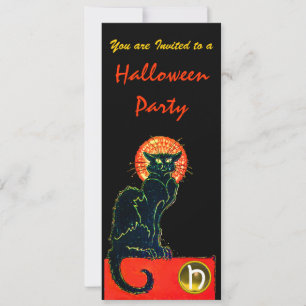 BLACK CAT HALLOWEEN PARTY MONOGRAM gold Invitation