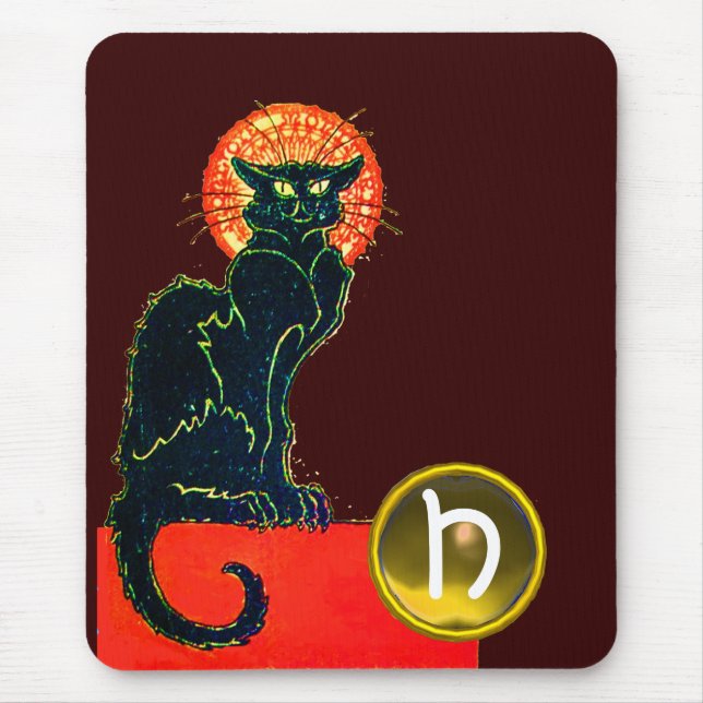 BLACK CAT HALLOWEEN PARTY MONOGRAM MOUSE PAD (Front)