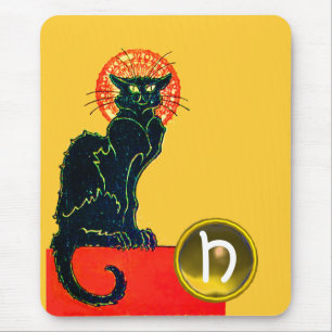 BLACK CAT HALLOWEEN PARTY MONOGRAM MOUSE PAD