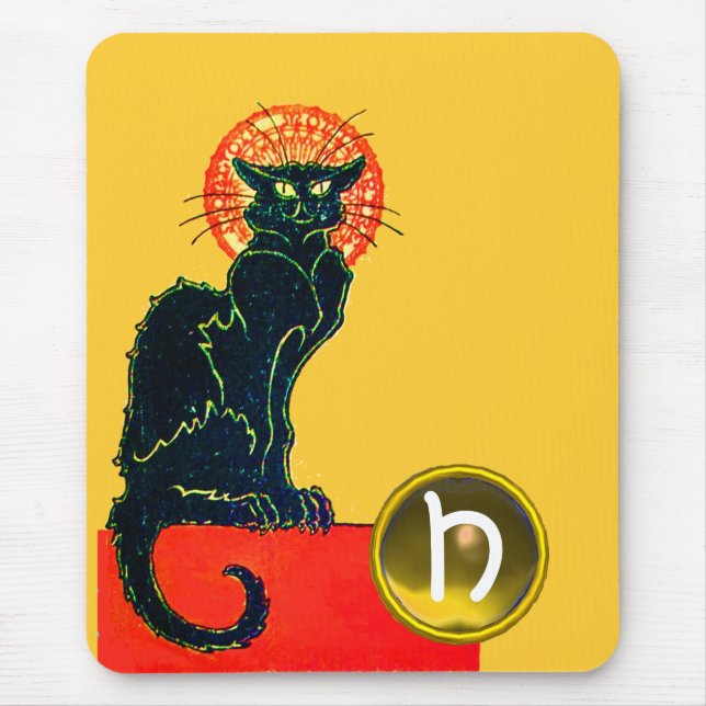 BLACK CAT HALLOWEEN PARTY MONOGRAM MOUSE PAD (Front)