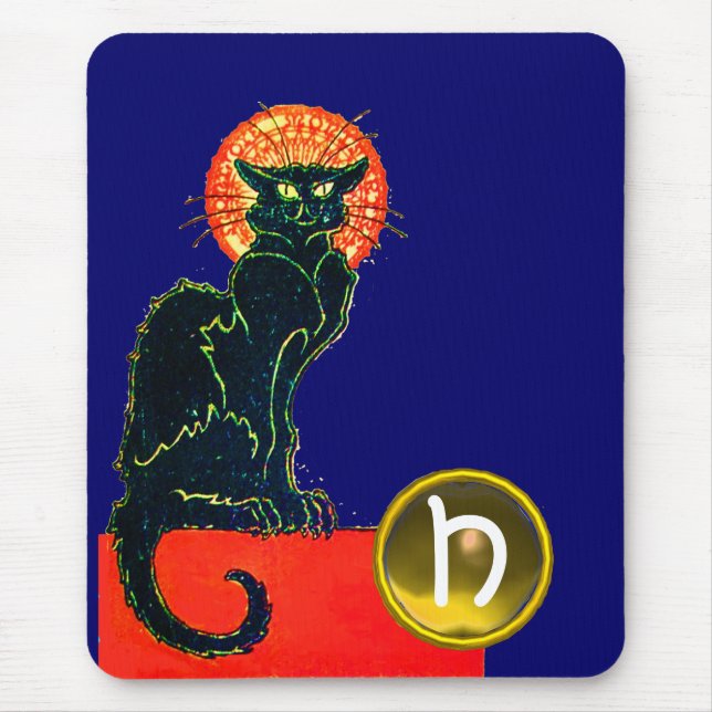 BLACK CAT HALLOWEEN PARTY MONOGRAM MOUSE PAD (Front)