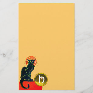 BLACK CAT HALLOWEEN PARTY MONOGRAM STATIONERY