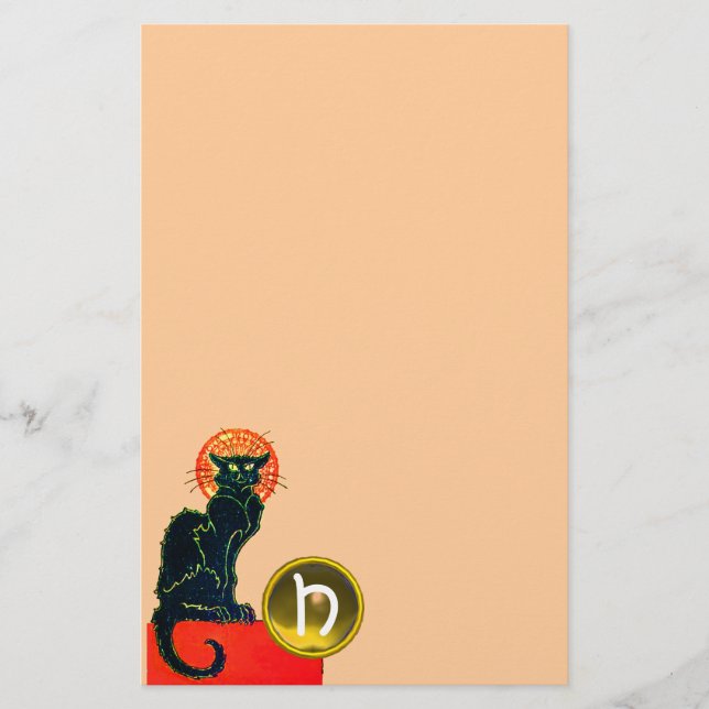 BLACK CAT HALLOWEEN PARTY MONOGRAM STATIONERY (Front)
