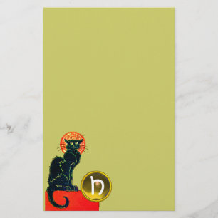 BLACK CAT HALLOWEEN PARTY MONOGRAM STATIONERY