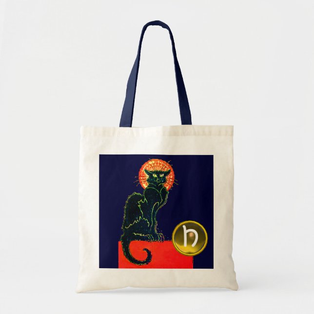 BLACK CAT HALLOWEEN PARTY MONOGRAM TOTE BAG (Front)