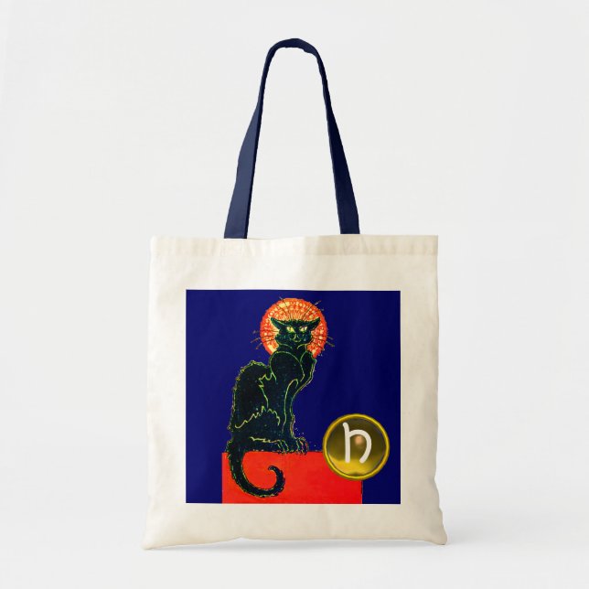 BLACK CAT HALLOWEEN PARTY MONOGRAM TOTE BAG (Front)